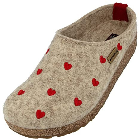 HAFLINGER Grizzly Cuoricini Filzpantoffel Herz Hausschuh Kork (Beigemeliert 46), Gr 41