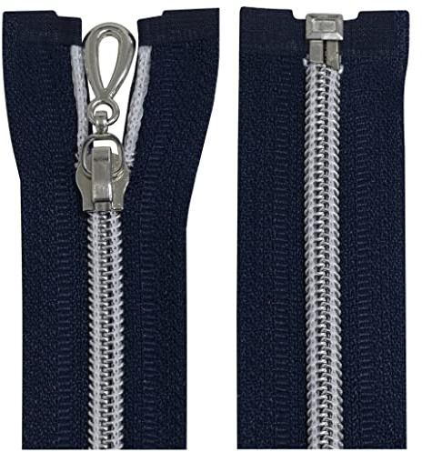 Aerzetix - C64105 - Set di 2 Cerniere Lampo a Spirale N°5 80cm separabile autobloccante - Rete in Nylon Argento - tiretto cursore in Metallo - Colore Blu Scuro - merceria