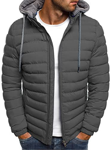 EMATOP Steppjacke Herren Winter Warm Jacke Casual Langarm Winterjacke mit Kapuze Softshelljacke Winddicht Wasserdicht Wintermantel Dicke Thermo Arbeitsjacke Baumwolle Einfarbig Daunenjacke