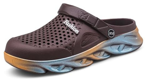 SECHRITE Zuecos de jardín para Hombre, Sandalias de Verano, Antideslizantes, para Piscina, Playa, Patio, Color marrón Degradado, 43 EU