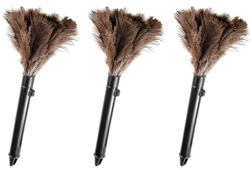 FeelfunFeather Retractable Feather Duster-Genuine Ostrich Feathers,Anti-Static,Reusable Eco-Friendly Handheld Cleaning for Keyboard,Home,Car,Office(10 to 15 Inches) 3 Pack