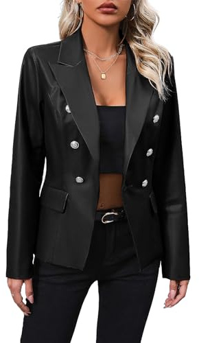 Veste Blazer en Simili Cuir pour Femme, Couleur Unie, Veste de Costume en Cuir, Bouton décontracté, Manteau en Cuir