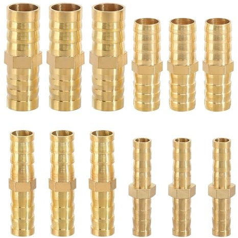 12 Stück Schlauchverbinder Adapter, Messing Schlauch Anschluss Gerader, Messing Widerhaken Schlauch Gerade Anschluss für Luftleitung Wasserleitung Kraftstoffleitung Olleitung (6mm/8mm/10mm/12mm)