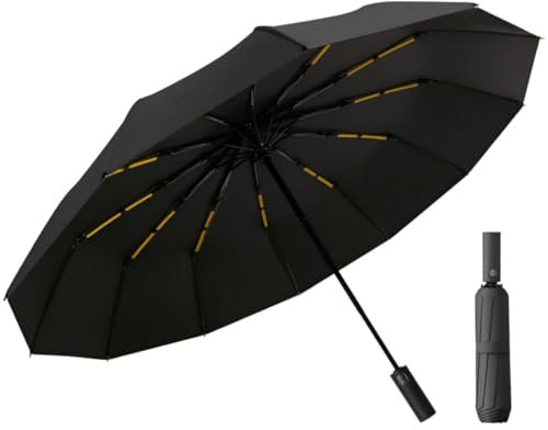 Yolistar Regenschirm Automatik Auf und Zu,Zusammenklappbarer kompakter Reiseregenschirm,Sonnenschutz Starker Winddichter Regenschirm mit 12 Doppel-Layer-Ribs,Schwarze Farbe Groß Durchmesser 105CM