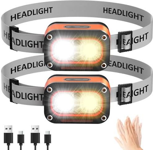 Chasinglee 3000 lumen, super luminosi, ricaricabili tramite USB, lampada frontale a LED,regolabile, impermeabile, con sensore di gesto, adatta per campeggio, ciclismo, pesca durante（Confezione da 2）