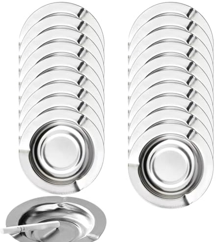 Paquete de 20 Ceniceros de Acero Inoxidable para Fumadores, Patio y Fiestas - Desechables, Redondos, Plateados, 4.72 x 4.72 x