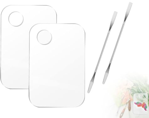 Lhbwhiz Lot de 2 palettes de maquillage,palette de mélange acrylique transparente,palette de mélange de cosmétiques,plateau de mélange de cosmétiques,outils de palette de maquillage avec 2 spatules