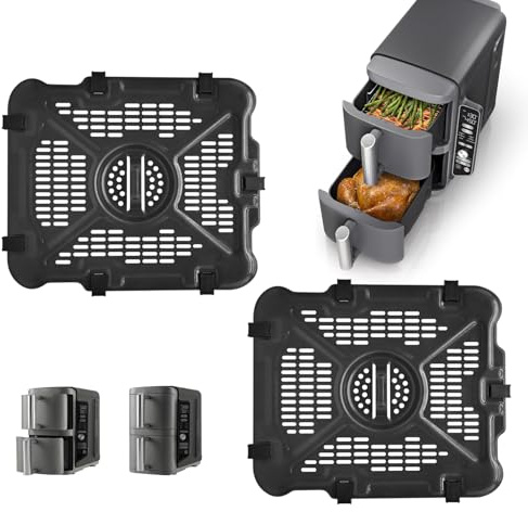 GWBSXM Air Fryer Accessories for Ninja SL400UK 9.5L SL300UK 7.6L Double Stack XL 2 Basket Air Fryer, 2 PCS Air Fryer Replacement Parts Grill Pan Rack Tray with Rubber Bumpers, Dishwasher Safe