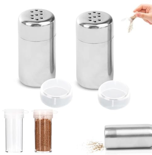 2 Pcs Salt and Pepper Shaker, Camping Salt and Pepper Set, Travel Salt and Pepper Sets, Mini Salt and Pepper Sets for Home Kitchen BBQ Camping Restaurant Salt Pepper Spices