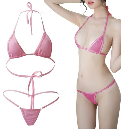 Maillots de bain sexy pour femme, ensemble de bikinis pour femme, ensemble de lingerie pour femme, ensemble de sous-vêtements pour femme, ensemble de sous-vêtements brésiliens sexy avec string rose, 1