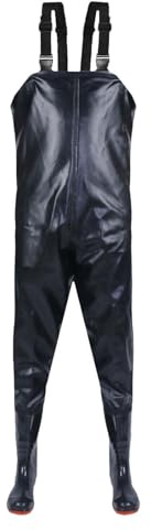 Wasserdichte Angelhose für Herren, hohe Taille, Wathose mit verstellbaren Trägern, leichte, regenfeste Hose, atmungsaktiv, volle Länge, Outdoor-Ausrüstung zum Wandern und Angeln, Schwarz , 48