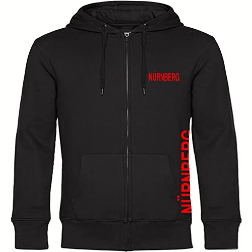multifanshop Kapuzen Sweatshirt Jacke - Nürnberg - Brust & Seite - Druck rot - Sweat Größe L schwarz