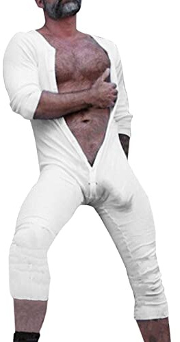 Mymyguoe Grenouillère pour homme - Sous-vêtements fonctionnels - Pyjama une pièce - Maillot de corps - Vêtement d'extérieur - Sous-vêtements extensibles avec boutons, Blanc., 3XL
