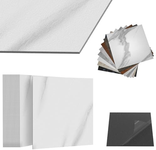 ACXIN Pavimento in PVC autoadesivo con effetto piastrelle, piastrella adesiva per cucina, bagno, soggiorno (effetto marmo bianco, 2,5 m², confezione: 27 pezzi)