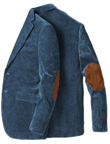 Chamarra de parche de codo de Stillluxury para hombre, de un solo pecho, de pana, casual, deportiva, con solapa de muesca, para boda, esmoquin, Cyan Azul, L