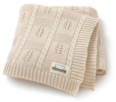 Mimixiong - Coperta a nido d'ape in 100% cotone lavorata a maglia per bambini, 100 x 80 cm (Cammello Baby)