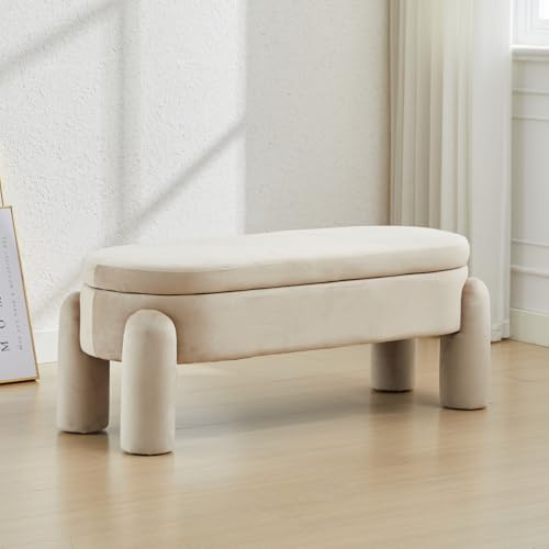 Ya-Home Banc de Rengement en Velours Bout du Lit Banquette de Stockage, Pieds Solides, Banc Salon Multifonction pour Entrée/Salon/Chambre, Kaki