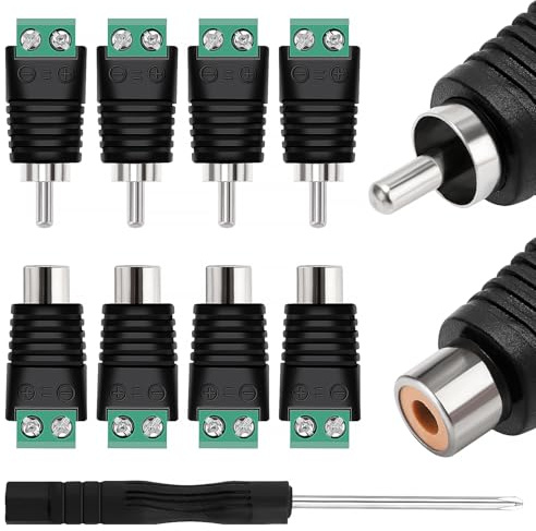 KUOQIY 4 Par RCA-kontaktadapteruppsättning, Phono RCA-Hankontakt Till AV-Skruv, Terminalblock Audio/Video-Kontaktadapter, för CCTV-Säkerhetskamerasystem