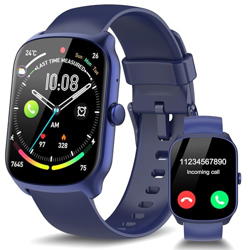 Montre Connectée Femme Homme avec Appel Bluetooth, 1.95HD Ecran Incurvé Smartwatch Sommeil/Podometre/Cardiofrequencemetr, Montre Sport avec 110+ Modes Sportifs, Montre Intelligente Bleu foncé