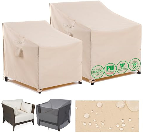 F&J Outdoors Poltrone da Giardino Copertura Impermeabile Resistente Protezione Mobili Terrazza Copertura Protettiva per Poltrona Massaggiante Singola Grandi Dimensioni 102x102x66/91cm,2 Pezzi