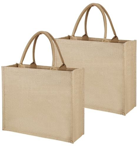 Yimomoyi Borsa di iuta per lo shopping, le uscite e il tempo libero – 2 pezzi – Borsa per la spesa in iuta naturale autentica
