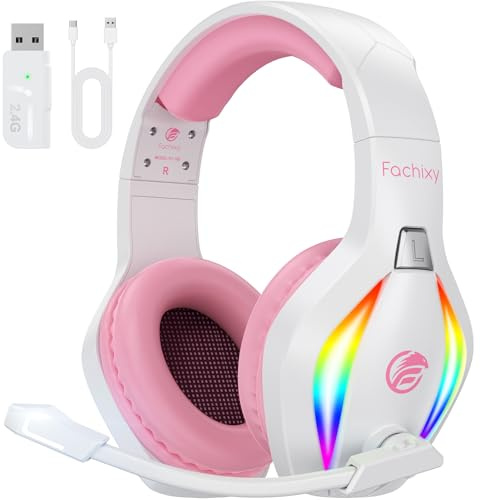 Fachixy FC-100 Casque de jeu sans fil pour PS5, PS4, PC – Casque de jeu avec audio sans perte et autonomie de 50 heures – Casque de jeu avec microphone pour Mac, ordinateur portable, Switch et mobile