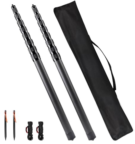LALAGO Lot de 2 Poteaux de Tente Télescopiques en Fibre de Carbone - 3 m Réglables Poteaux de Bâche, Mât de Bâche Télescopique Légers et Solides, pour Le Camping Tente, Taps ou Voile d'ombrage