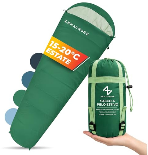 Zenacross Sac de Couchage Adulte Ete - Duvet 1 Personne Compact & Ultra Léger (900g) - Sac Couchage Enfant pour Camping et Randonnée, Festivals - Vert