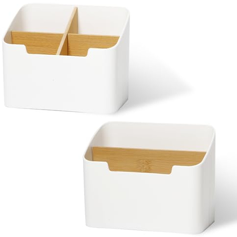 Keboyoe 2 Pzs Organizer da Scrivania a Scomparti Organizer Tavolo in Bambù | Scatola Portaoggetti Multifunzionale Tavolo Organizer Telecomando Porta Telecomandi con Scomparti per Penne,Cosmetici,Gioiell