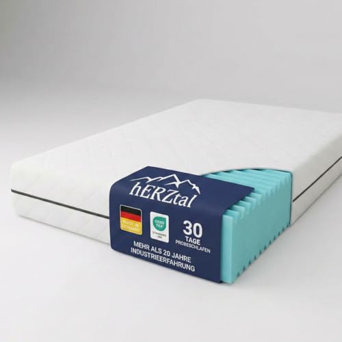 hERZtal 7-Zonen Kaltschaummatratze 100x200 cm 16 cm – Wendematratze H2/H3 Orthopädische Komfortmatratze für Rücken- & Seitenschläfer