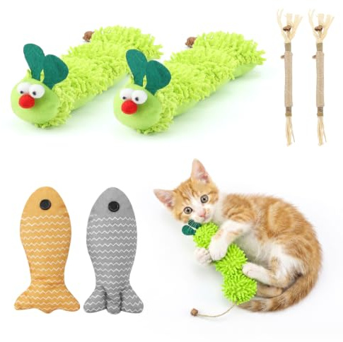 DOTDIW 4Pcs Cat Toys for Indoor Kitten Catnip and 2 Pcs Chew Sticks