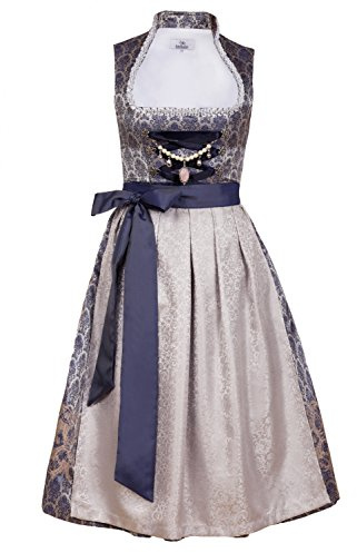 Edelnice Trachtenmode Traje tirolés de tirolesa con cuello alto, incluye delantal y charivari tallas 32-54 azul 48