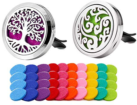 QitinDasen 2Pcs Premium Auto Aromaterapia Olio Essenziale Diffusore, Clip di Sfiato di Aromaterapia in Acciaio Inossidabile, con 40Pcs Feltro Cuscinetti (Nube e Albero della Vita)