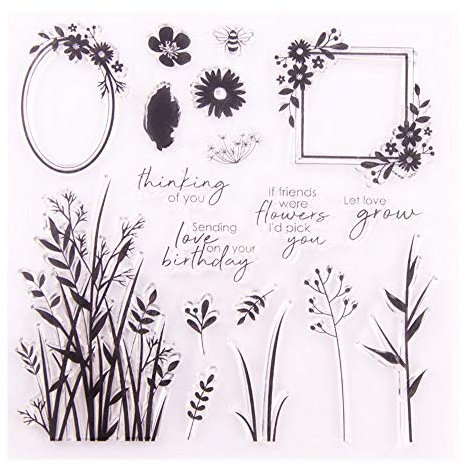 arriettycraft Transparente Stempel zum Selbermachen mit Blumen und Blättern, Pusteblumen-Rahmen, Fenster, zum Basteln, für Grußkarten, Dekoration und Scrapbooking