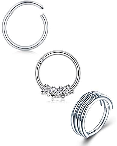 Mayhoop 18G Piercing Septum Clicker Segmento Aro Nariz Acero quirúrgico 3 Piezas Plata 8 mm Anillos Nariz Clicker Anillo Nariz Labio Cartílago Oreja Joyería de Piercing