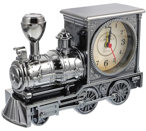 IMIKEYA Vintage Wecker Retro Zug Modell Schreibtisch Uhr Kinder Wecker Nachttischuhr für Wohnzimmer Kinderzimmer Deko, Ohne Batterie, Grau