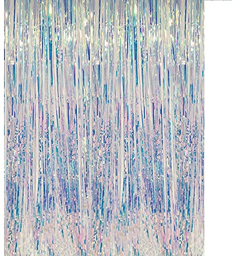 CHRORINE 6.5Ft/2M Rainbow Tinsel Foil Fringe Curtains Christmas Curtains Party Streamers Backdrop for Unicorn Rainbow Birthday Hen Party Bridal Shower Decorations Supplies