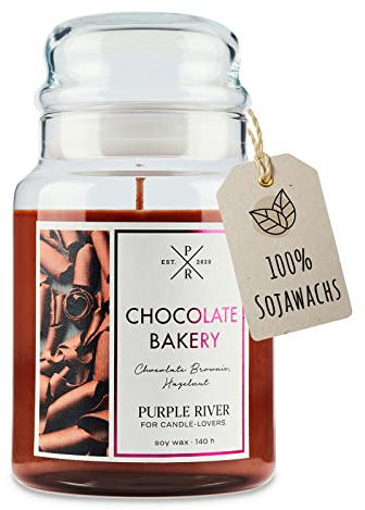 Purple River Große Duftkerze im Glas mit Deckel | Chocolate Bakery | Duftkerze Schokolade | Kerzen lange Brenndauer | Sojawachskerze | Raumduft für Zuhause
