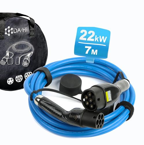 DA • Hi Typ 2 auf Typ 2 Ladekabel für EV PHEV Elektroauto und Plug in Hybrid in schwarz/Blau (22KW-32A-7M)