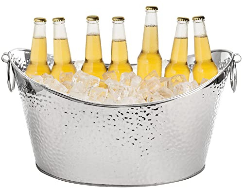 Frcctre 3 Gallon/12L Stainless Steel Beverage Tub, Large Galvanized Ice Bucket with Handles, Hammered Metal Drink Bucket Drink Chiller Champagne Buckets for Parties Weddings