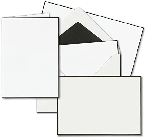25x Trauerkarten Sets - DIN A6 Doppelkarten mit gefütterten Umschlägen C6 - beides mit handgemachter schwarzer Rand - Faltkarten