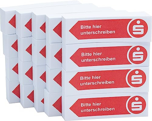 Litfax Sparkasse Haftnotizen Bitte hier unterschreiben Klebestreifen - 100 Blatt Sticky Notes je Block - Post It Haftstreifen (Sparkasse - Pfeil Links, 20er Blöcke)