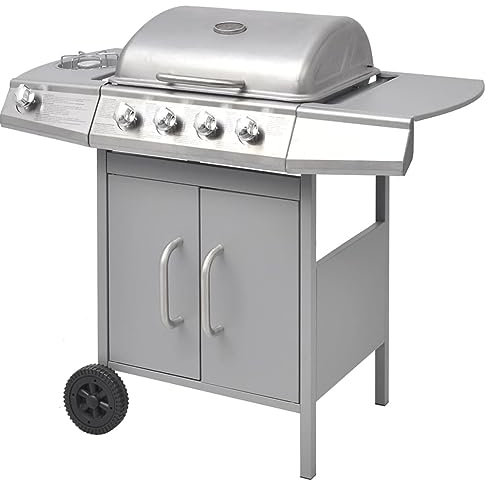 Gecheer Barbecue a Gas 4+1 Fornelli Con Ruote - Griglia da Giardino Esterno in Argento 104x55,4x97,7 cm