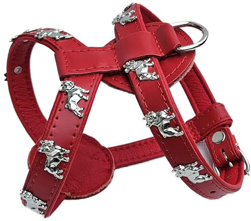 Bully Französische Bulldogge French Bulldog Frenchie Geschirr Brustgeschirr Echt Leder - Brustkorb 40-48 cm *ROT*