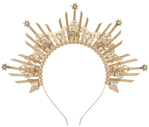 COSUCOS Butterfly Halo Crown Headpiece, Sunburst Gold Spiked Headband