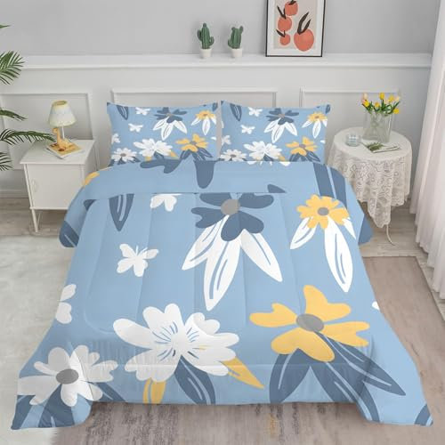Linfye Bettdecke 180x200 4 Jahreszeiten Blaue Blume Bettbezug Ganzjahresdecke 180x200 Bettdecke Waschbar Bettdecke Ohne Bezug Nutzbar Mikrofaser Steppdecke Schlafdecke BC278