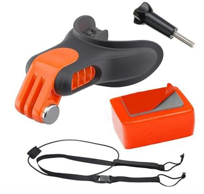 Laroal Set di montaggio per bocca per action camera Surf Bite Mouthpiece Holder con galleggiante di sicurezza Leash Vite lunga Blocco galleggiante per surf Pattinaggio Kayak