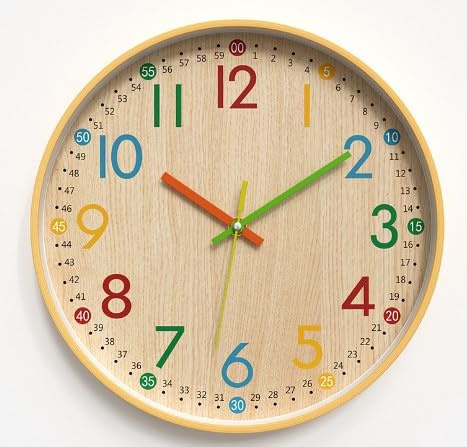 Learning Clock for Kids, 12 Inch Analogue Children's Wall Clock Without Ticking Noises, Easy Reading, Colorful Design Silent Kids Clocks for Bedrooms Classroom Learning, AA Battery (Not Included)