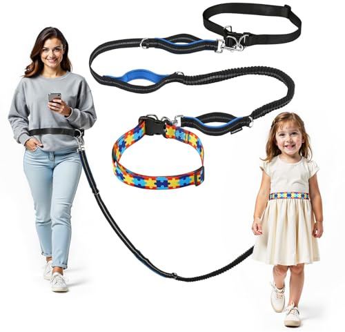 HOOMTREE Safety Waist Leash Harness for Kids with Autism, Hands-Free Waist Belt Link with 3 Padded Handles and Durable Bungee, Secure Public Walking for Special Needs ADHD/ASD Autistic Children