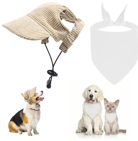 QINGYIWL Hunde Baseballmütze, Verstellbar Hundecap mit Ohrlöchern, Hundesonnenhut, Sonnenschutz Hut für Welpen und kleine Hunde (Khaki, S)
